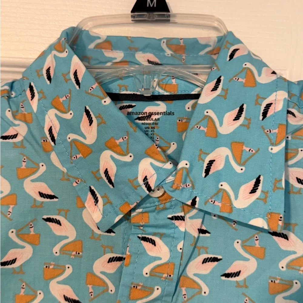 Amazon Essentials Teal Pelican Print Shirt - Picture 4 of 8